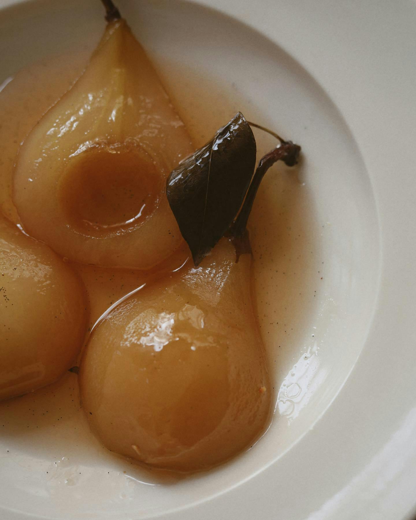 Poached pears in a dish